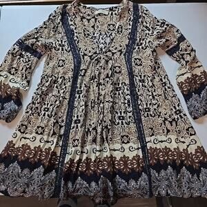 Alter'd State Blue Black Brown Tan Boho Mini Skater Dress Size‎ Small